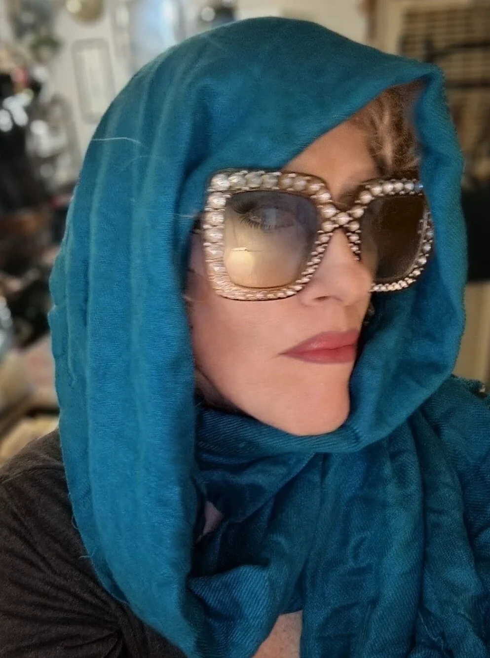 Authentic 100% Pashmina Scarf Shawl Wrap Teal Turquoise Blue Fringe Retro Boho